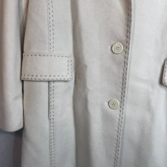 Marvin Richards Ivory 100% Pure Wool Trench Coat Topstitched Classic Maxi Size 6 - Picture 4 of 13